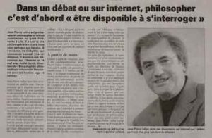 Article de La Voix du Nord sur l'auteur de Philosophie en ligne Jean-Pierre Lalloz